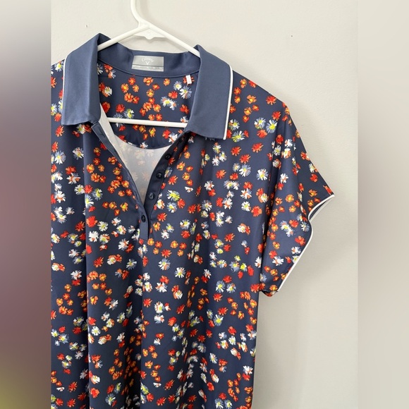 Callaway Opti-Dri Cap Sleeve Golf Polo Short Sleeve Shirt Floral Blue Indigo XL - Picture 4 of 8